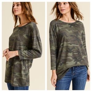 Tops - Camo Ribbed Criss Cross Back Long Sleeve Top Tops - Camo Ribbed Criss Cross Back Long Sleeve Top